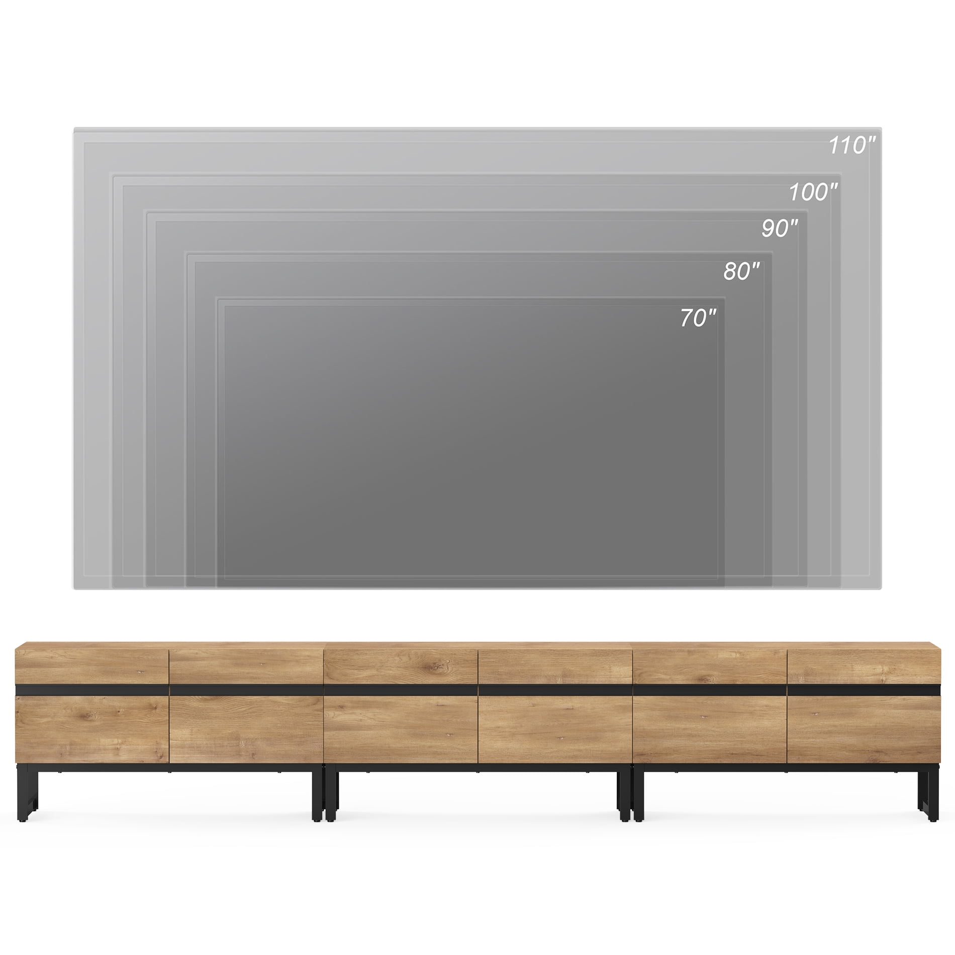 Modern 3-Piece Living Room Set, 106 Inch TV Stand And 2 End Table Sets With Drawers, Media Console with Storage Shelves, Sturdy Wood Frame & Metal Legs, Contemporary Furniture for Living Room,Oak