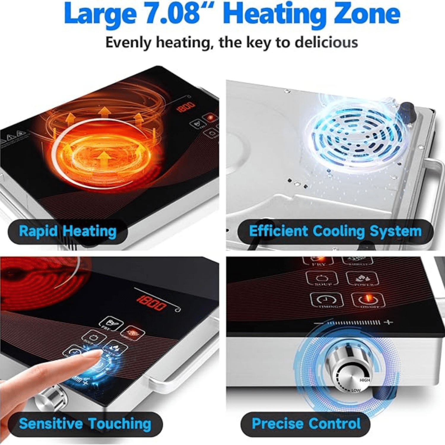 Single Burner Electric Hob 1800W Countertop Hot Plate, Infrared Cooker for Cooking Portable Stove, Compact Hotplate Temperature Adjustable, Touch & Knob Control