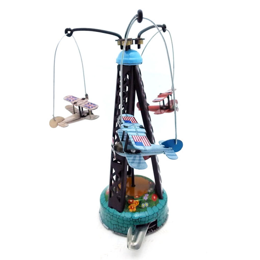 Vintage Windup Rotating Airplane Carousel Clockwork Tin toy Collectible Gift 