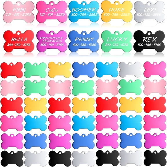 GASTROPOD 50Pcs Blank Tags Pet ID Tags Aluminum Alloy Cute Dog Bone Shape Dog Tags Collar Tag