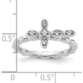 thumbnail image 5 of Solid Sterling Silver Stackable Expressions Rhodium-plated Aquamarine Cross Ring - Ring Size 5.0, 5 of 7
