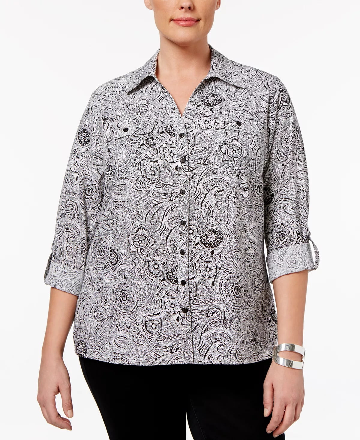 NY Collection Women's Plus Size Utility Blouse Black Size 2X