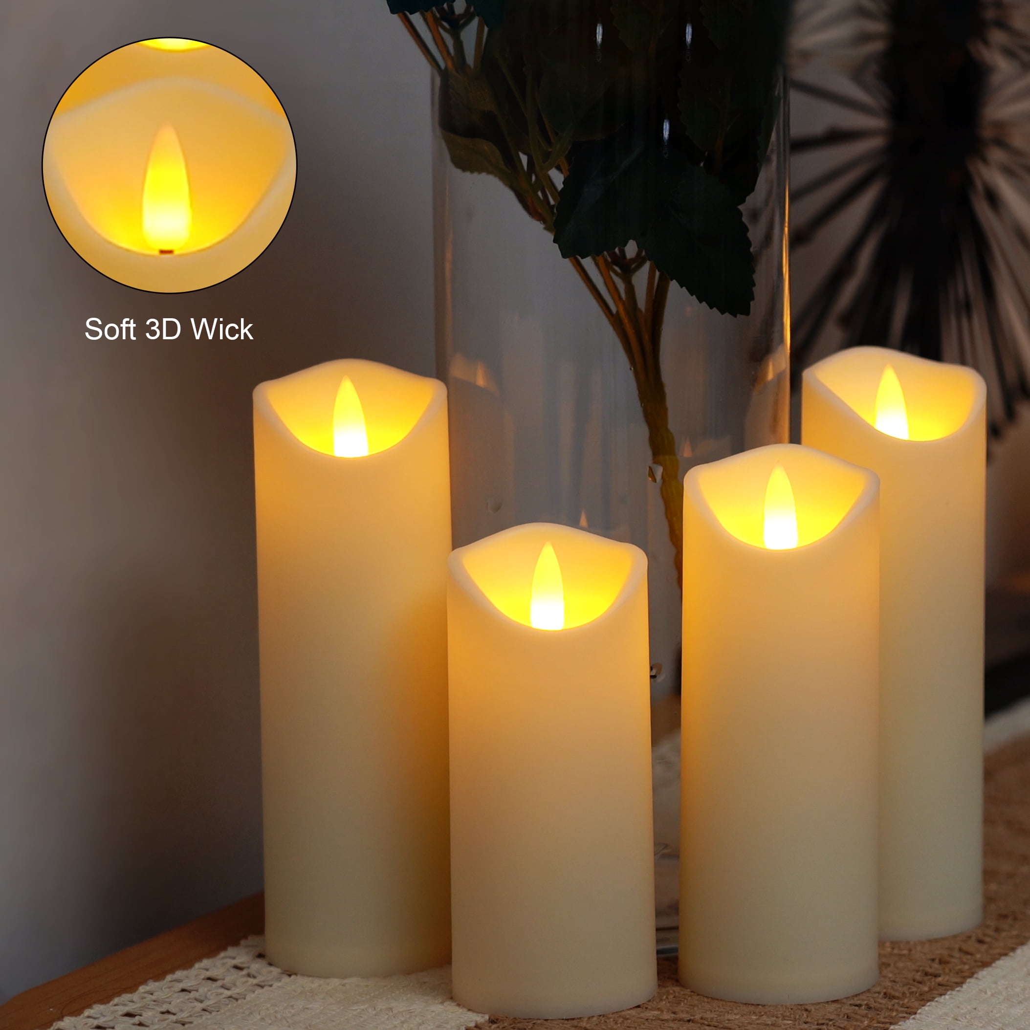 Homemory Flameless Pillar Candles Frosted Plastic LED Battery Operated Remote Control Timer 8-Count