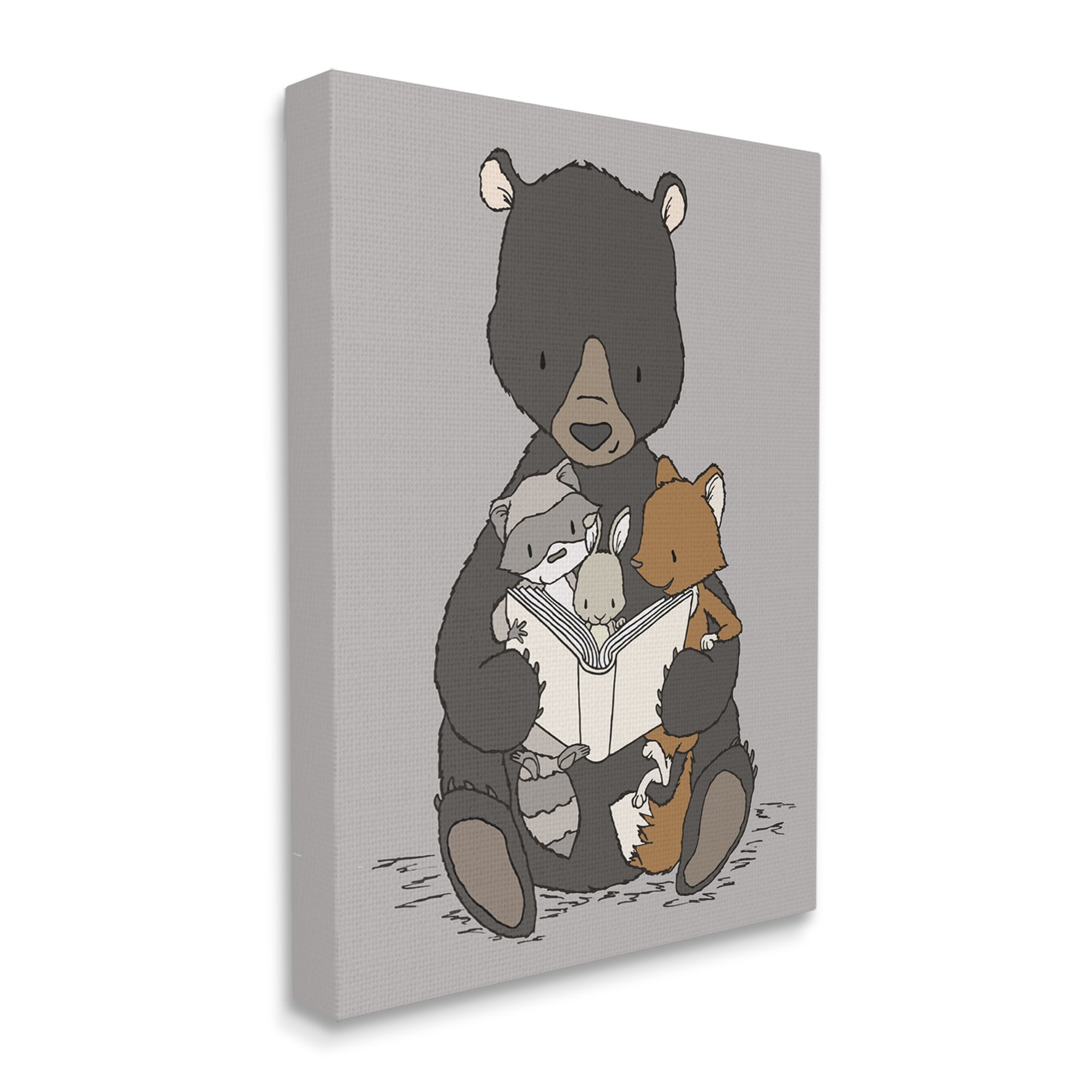 Stupell Industries Woodland Animals Family Bear Reading Book to Babies Graphic Art Gallery Wrapped Canvas Print Wall Art, Design by Sweet Melody Designs