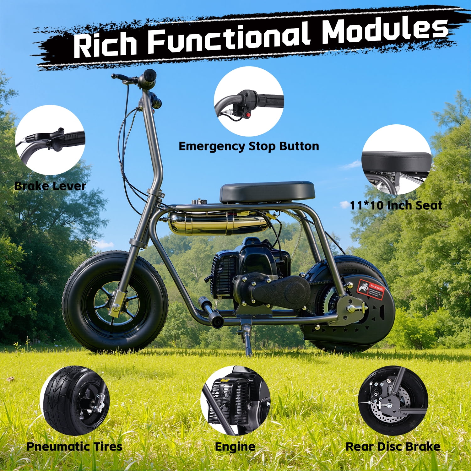 TOXOZERS 50cc Mini Bike, Gas-Powered Mini Dirt Bike with Extra-Wide Seat,Perfect Gift for Kids 8+,25 MPH & 150 LBS Capacity,Black