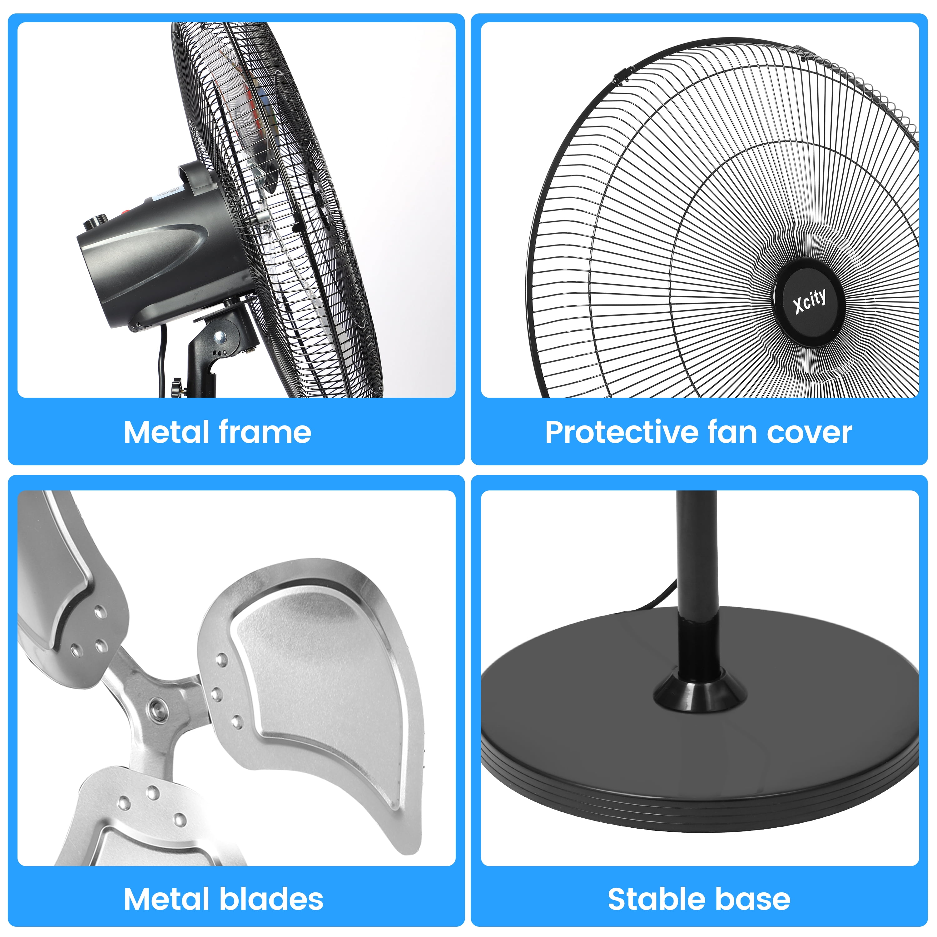 Avobird 18'' Industrial Oscillating Pedestal Fan, 3-Speed & 90° Tilt Height Adjustment Standing Fan for Bedroom/Offices/Workshop, Max 3100 CFM(Black)