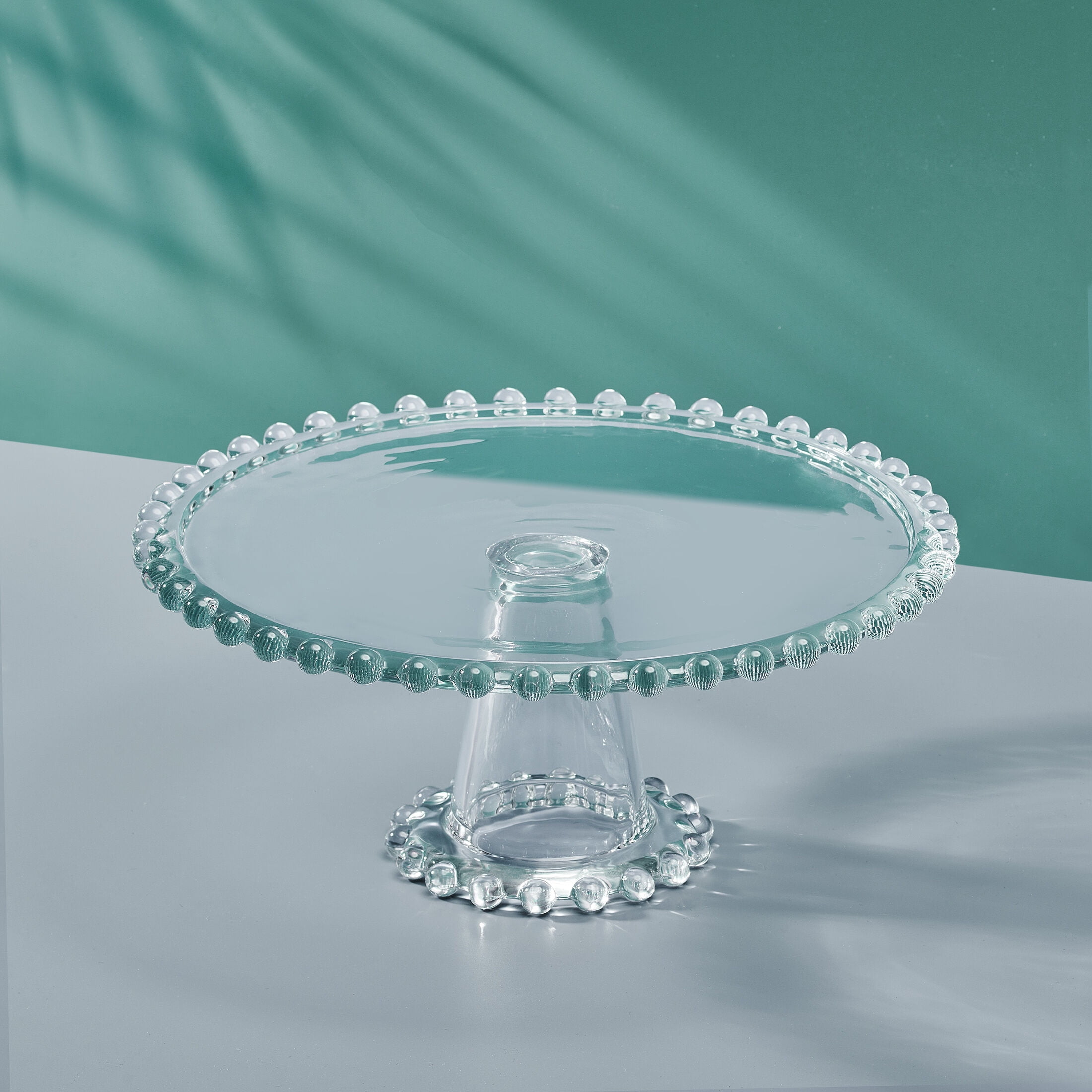 Fitz and Floyd Beaded 10.75 in Clear Glass Cake Stand