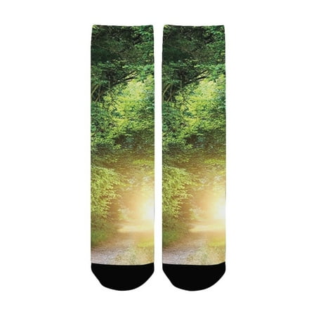 

Magic Home Decor Collection Fantasy Path Leading to Mystical Illuminated Tunnel between Trees Night Women s Custom Socks (Made In USA)
