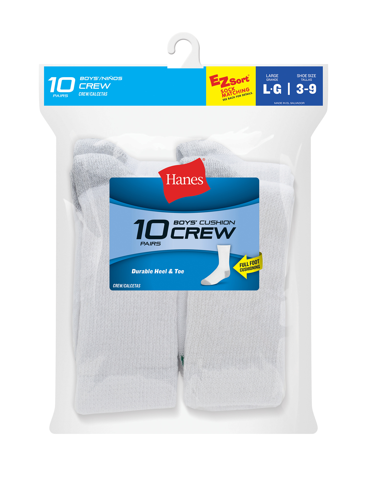 Hanes Boys Crew Socks, 10 Pack - Walmart.com