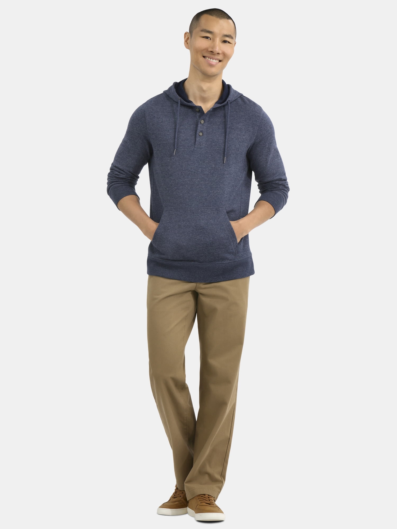 George Men's Button Henley Hoodie with Long Sleeves, Sizes S-3XL