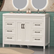 Jarbalai 47" Freestanding Bathroom Vanity with Twin Basin and Cabinet Storage and Drawers, White