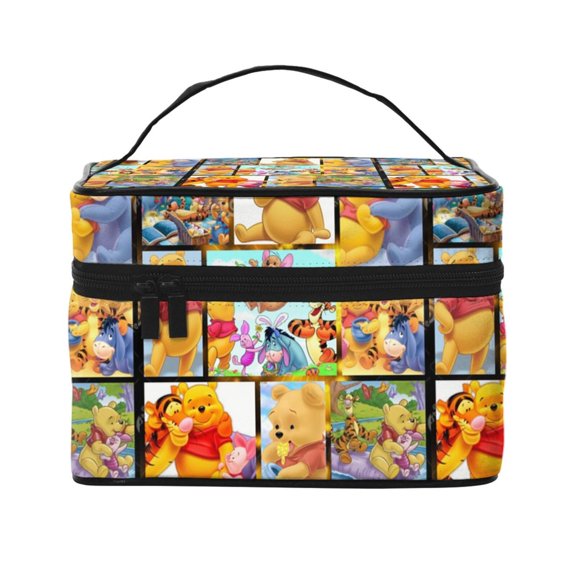 Winnie The Pooh Makeup Bag,Cosmetic Toiletry Travel Brush Bags with Zipper Beauty Train Case Carrying Portable Multifunctional Organizer Storage Pouch Box for Women Girls