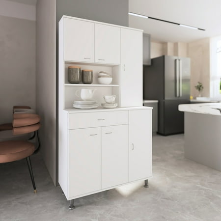 35.4-Inch Wide White Cabinet – Efficient Storage – Store Dishes – Simplify Kitchen Management