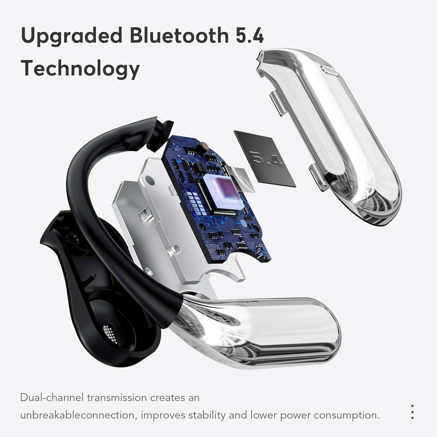 EUQQ Open Ear Bluetooth 5.4 Earbuds, Sport Over Earphones Wireless Headphones Built-in Mic with Ear Buds LED Display, Touch Control, IPX7 Waterproof Hook Design 50Hrs Playtime for Sports, Black