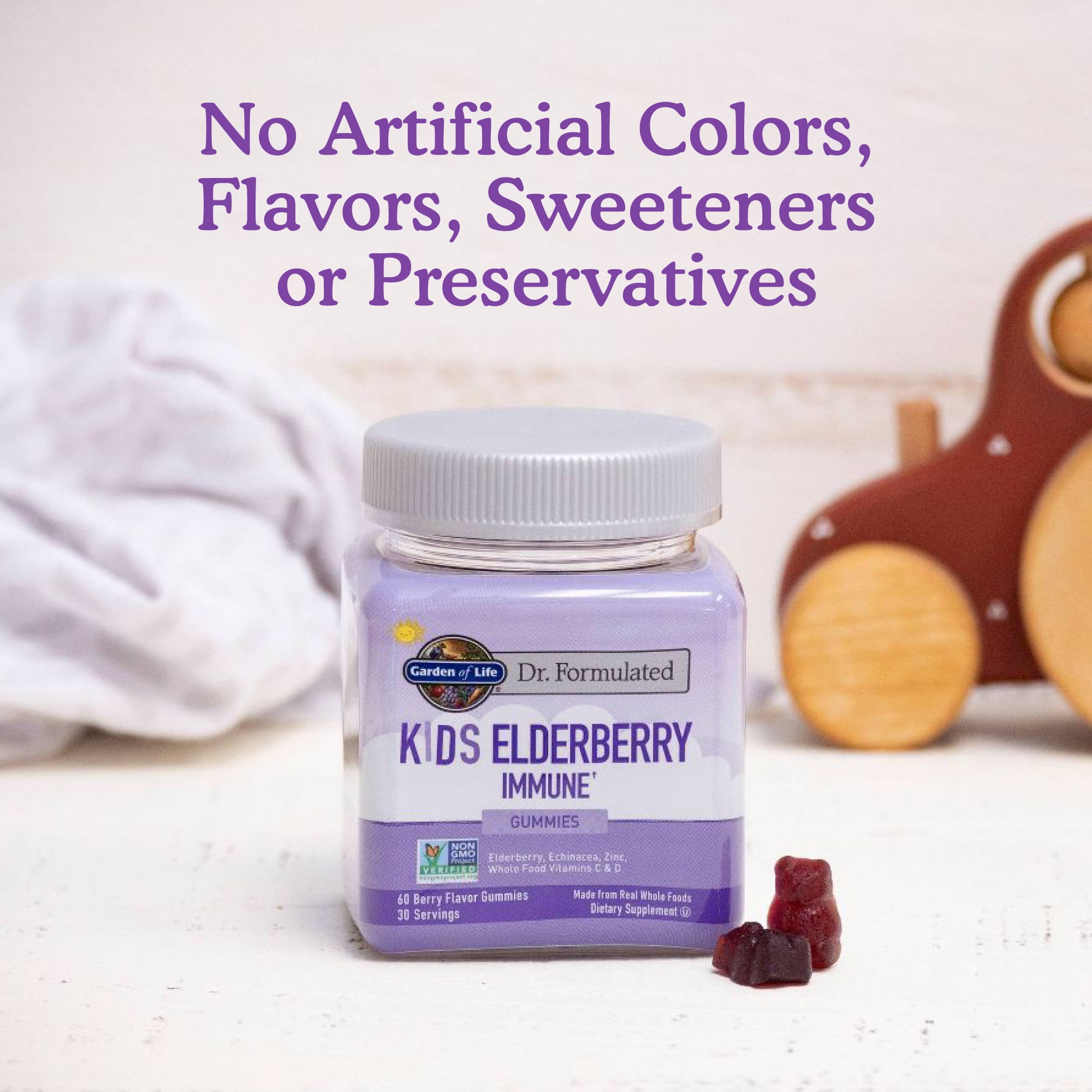 Garden of Life Dr. Formulated Kids Elderberry Immune Support Gummies, with Echinacea, Zinc, Vitamins C & D, 30 Servings
