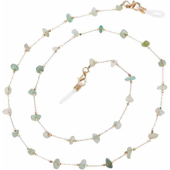 Natural Stone Glasses Chain Jade Gemstone Beading Metal Alloy Link Eyeglass Sunglass Holders Around Chains Strap Lanyard Hanger Keeper Necklace for Eyewear Jewelry Women 1pc