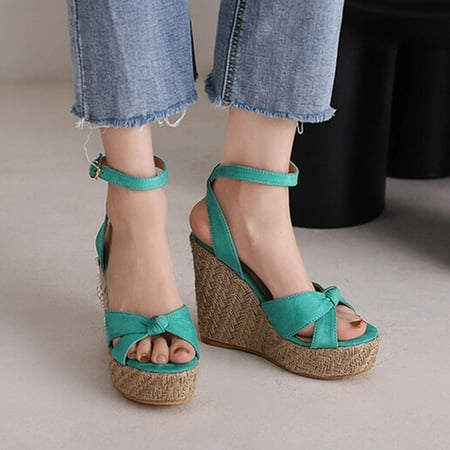 

Vintage Boho Sandals Beach Holiday Shoes Gnobogi Sandals for Women Dressy Summer Women s Bohemian Wedge-heeled Sandals Platform Straw Heighters Blue