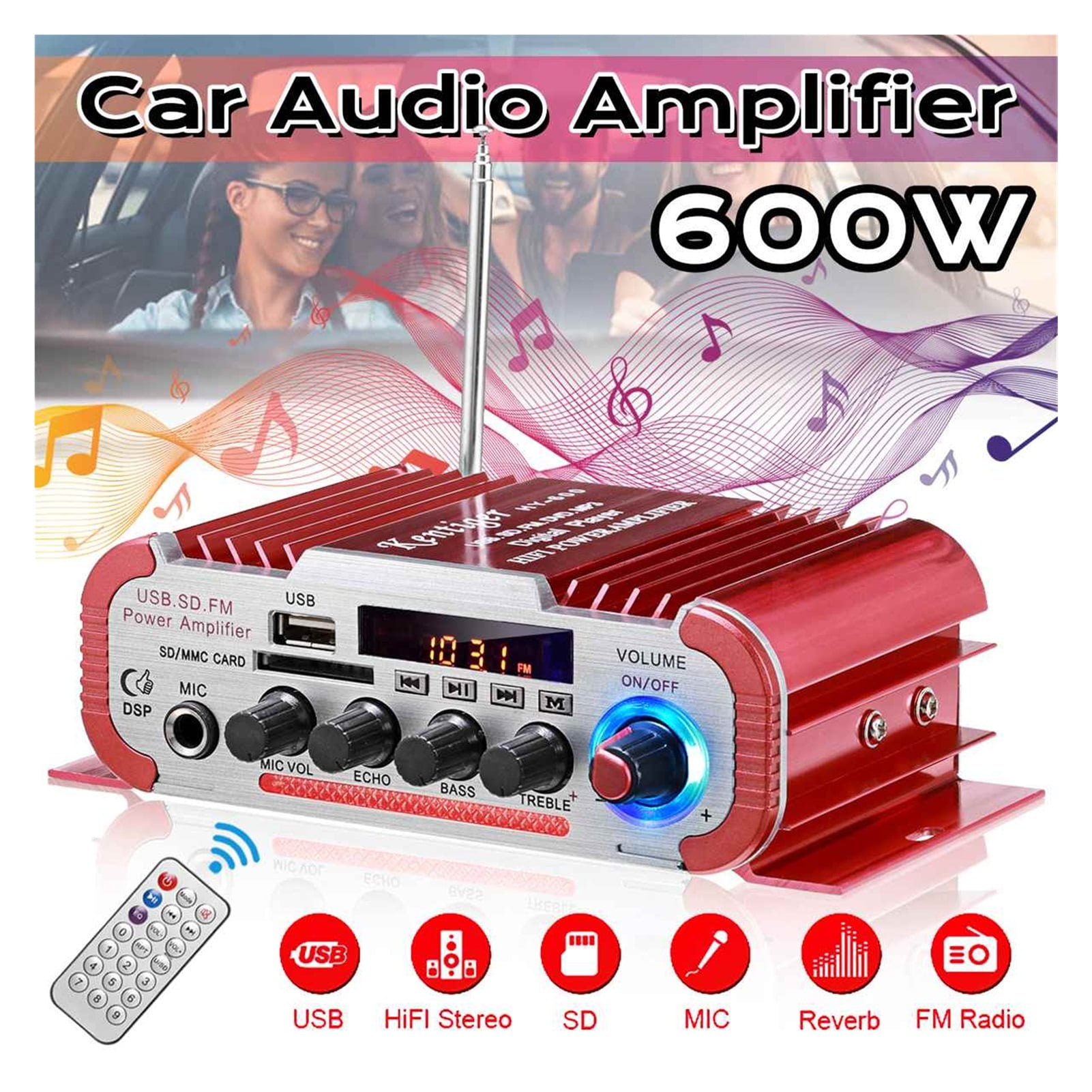 HY60 600W 2CHHifi Audio Home Digital Amplifiers Car Audio Bass Power Amplifier Mic FM USB SD Radio Subwoofer Speakers ,Powerful Sound Quality