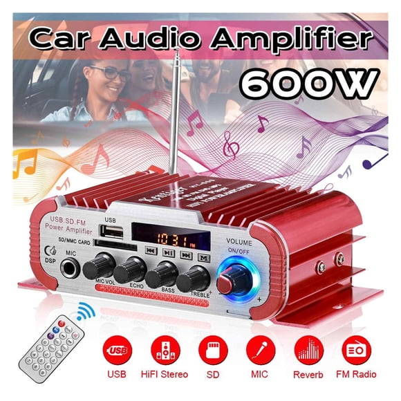 HY60 12V/ 600W Audio Home Digital Amplifiers With Mic LCD Car Audio Bass Power Amplifier FM USB SD Radio Subwoofer Speakers ,Efficient Heatsink