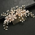 thumbnail image 2 of Nvzi Horquillas para el pelo de boda con flores para novias, peinetas con perlas de cristal, pinzas para el pelo, tocado, accesorios para el pelo de boda dorados, joyas - doradas, 2 of 4