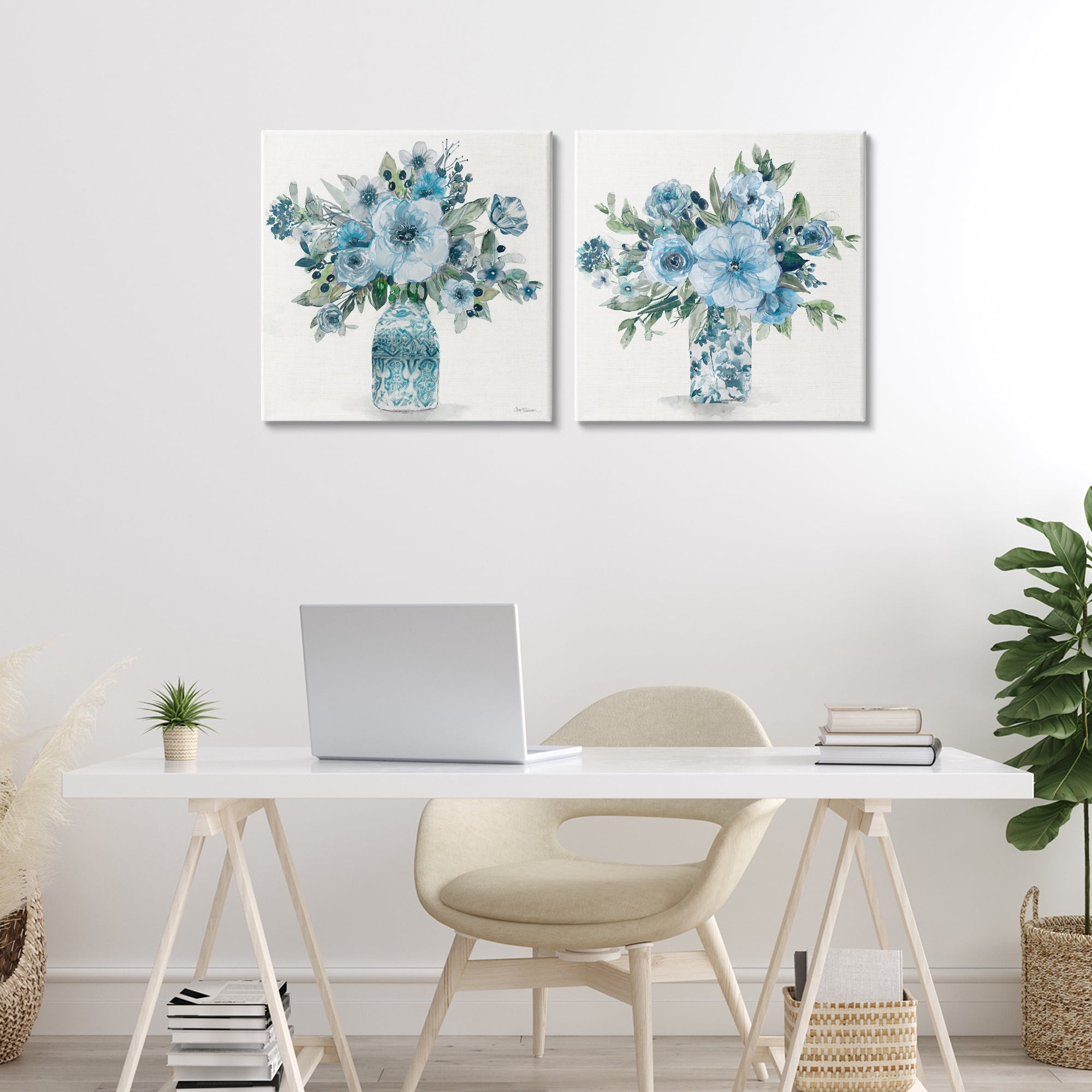 Stupell Industries Pastel Blue Floral Vase Arrangements 2 Piece Canvas Wall Art Set, design by Carol Robinson