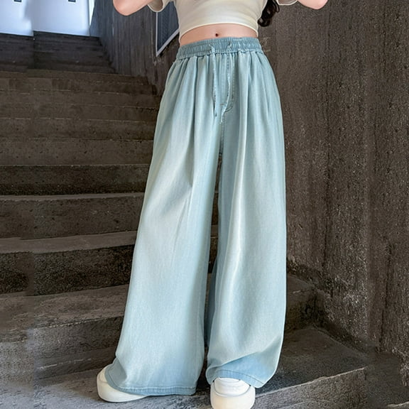 Kids Girls Jeans Elastic Waist Wide Leg Denim Pants Teen Girl Clothes Girls Clothes Size 8-9 Years Girls Fashion