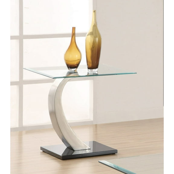 Coaster Home Furnishings End Table with Glass Top in Silver and Black Metal Base