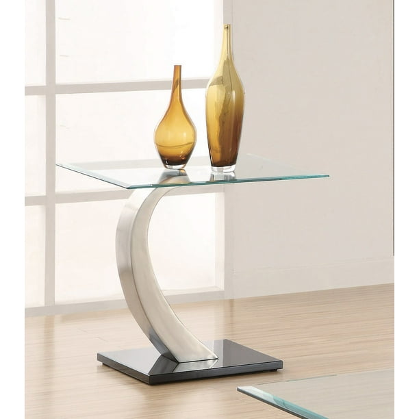 Coaster Home Furnishings End Table with Glass Top in Silver and Black