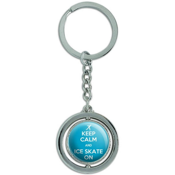 Keep Calm And Ice Skate On Skating Spinning Round Metal Key Chain