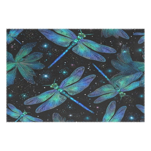 Rectangular Placemat Set 12'x18' Exquisite Print Durable & Heat Resistant The Dragonflies Pattern