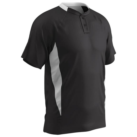 Clean-Up 2-Button Baseball Jersey, Adult 2X-Large, Black with White Highlights