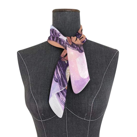 Square Scarf 24x24 Inch Girl with Purple Braids Silky Satin Sun Protection Neck Scarf for Women Multi-Purpose Head Wrap Bandana for Hair Bag Decoration