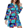 thumbnail image 2 of Robe de Pyjama Graffiti pour les Yeux, Manches Longues, Confortable, Col en V, Imprimé Automne, 2 of 5