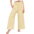thumbnail image 3 of Nestiefly Girls' Gingham striped Pants Wide Leg High Waist Elastic Waist Casual Loose Trendy Beach Vacation Plaid Trousers with Pockets Yellow 130, 3 of 8