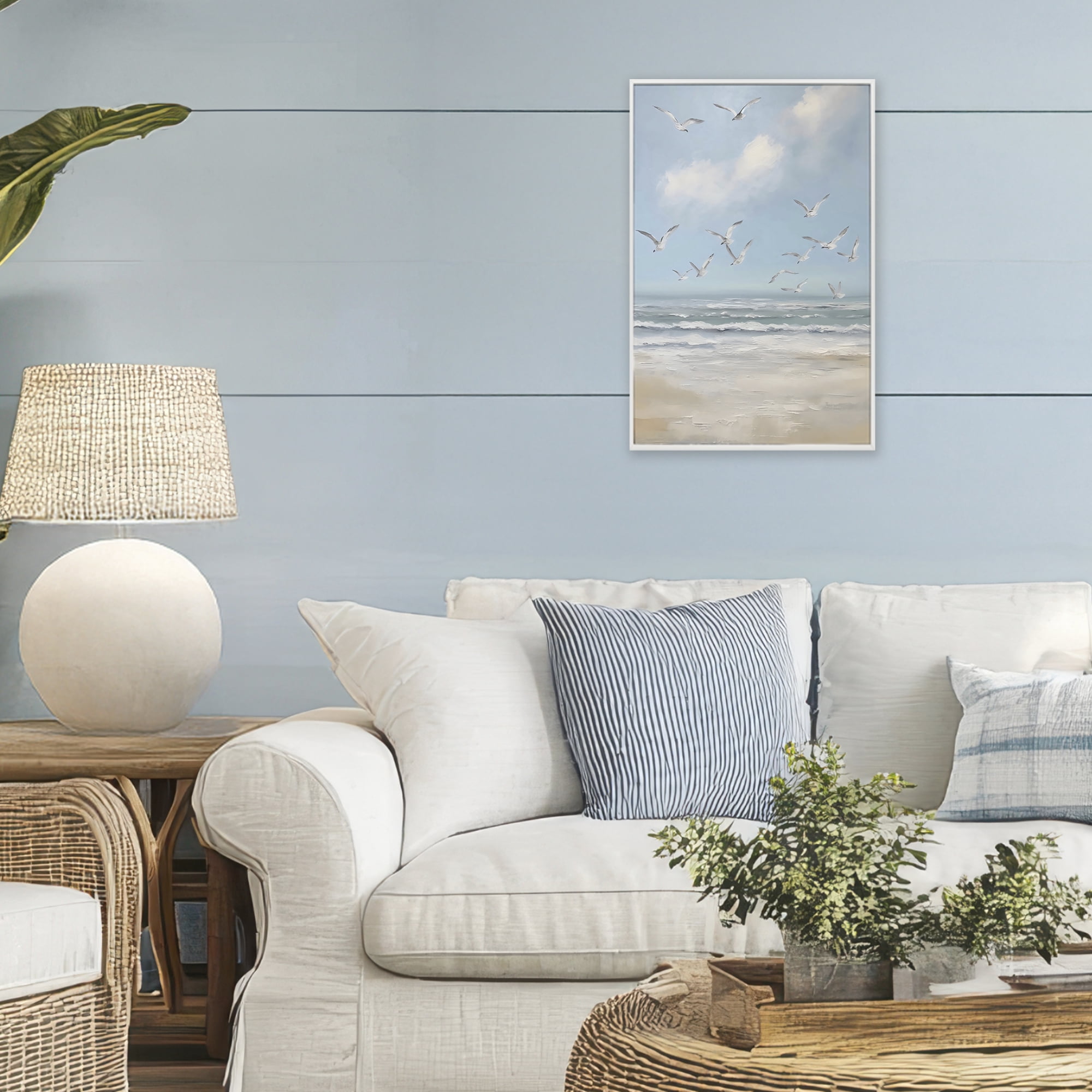 Stupell Industries Ocean Flight Seagulls White Framed Giclee Art, design by Creative Studio