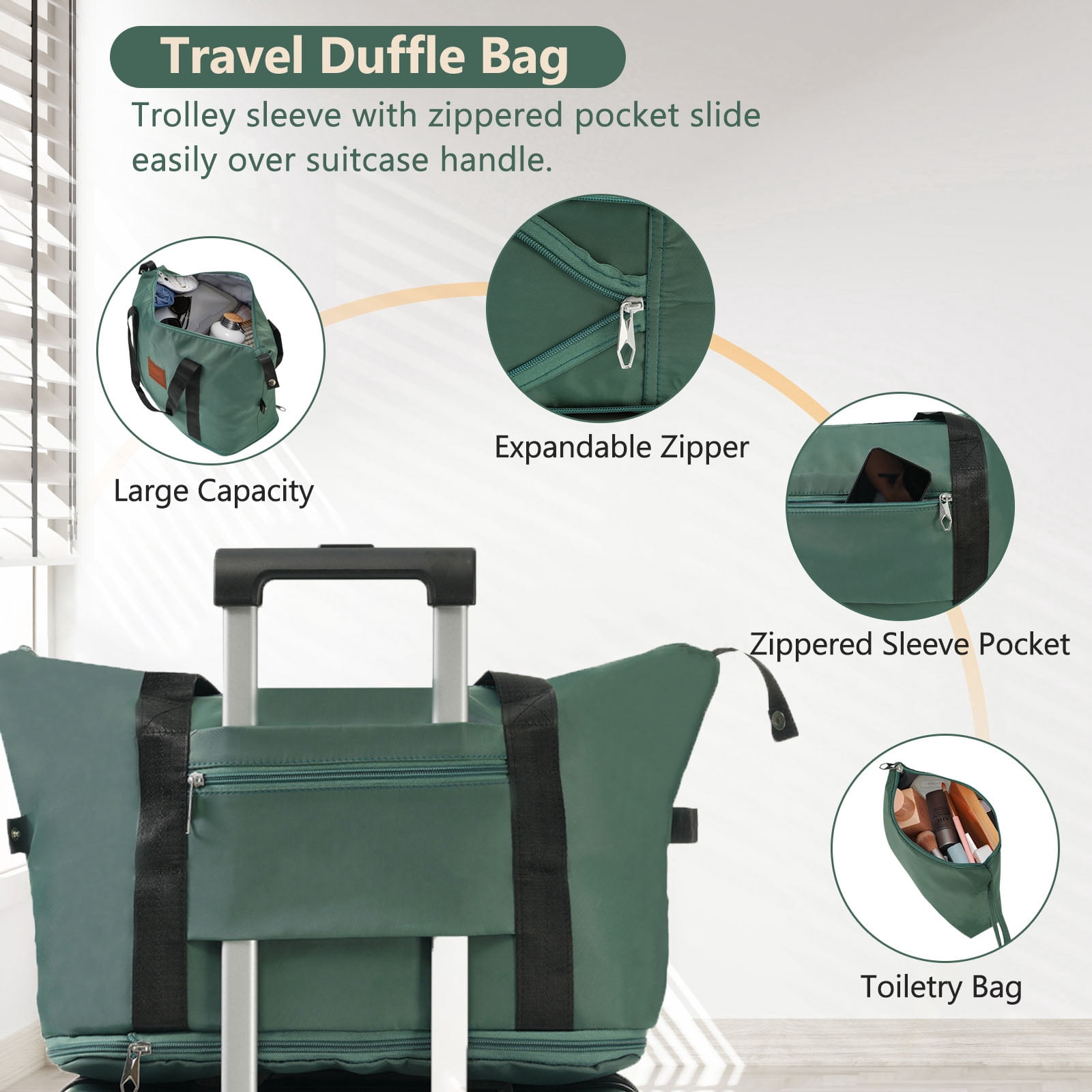 CQSXDA 20 Inch Lightweight Hardshell ABS Carry On Luggage Set with Spinner Wheels for Weekend Getaways & Travel 3 Piece, Green