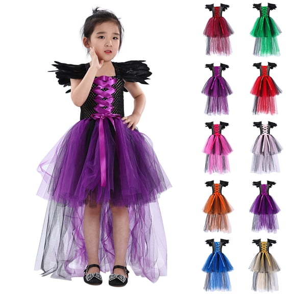 MuXiKeJi Clothes Halloween Dresses Toddler Rainbow Gradient Black Mesh Tutu Long Garment for Festive Dress Up & Outdoor Holiday Activities Toddler Halloween Dresses