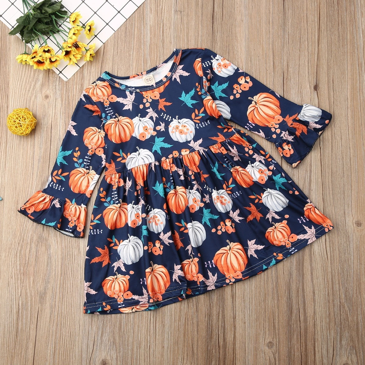 Toddler Kids Baby Girls Long Sleeve Cartoon Halloween Printed Princess Dresses