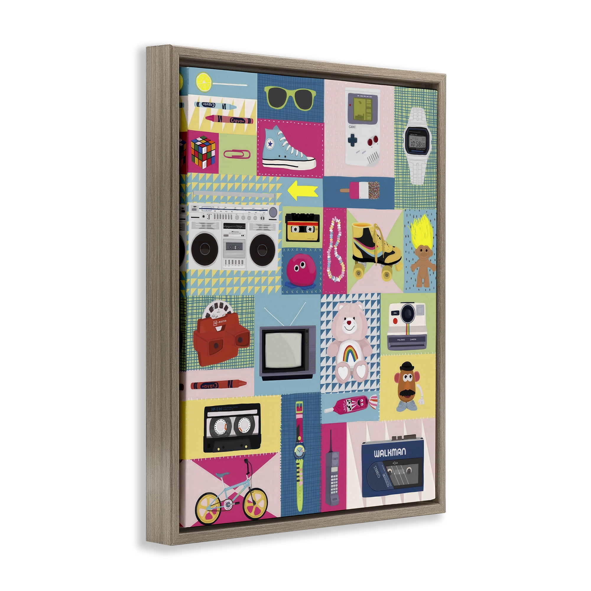 Stupell Industries Retro 80's Patchwork Collection Brown Framed Floater Canvas Wall Art, design by Hanna Melin