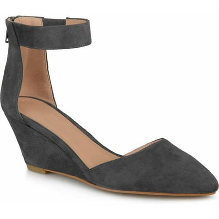 Toe Ankle Strap Wedge - Womens Pointed Toe Faux Suede Classic Ankle Strap Wedges