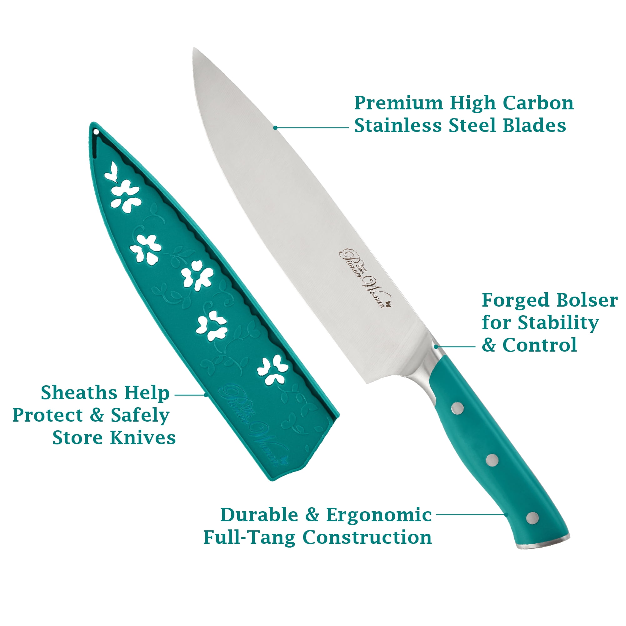 The Pioneer Woman Pioneer Signature 3-Piece Stainless Steel Cutlery Set, Teal