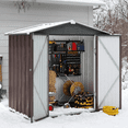 thumbnail image 5 of Asofer 6' x 4' Outdoor Storage Shed, Metal Garden Tool Storage Shed, Anti-Corrosion Storage House, Brown, 5 of 8