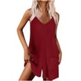 thumbnail image 1 of Short Jumpsuits for Women Casual Rompers for Women Summer Casual Sleeveless Spaghetti Strap V-Neck Jumpsuit Ribbed Shorts Overalls with Pockets Women Rompers and Jumpsuits Wine L, 1 of 7