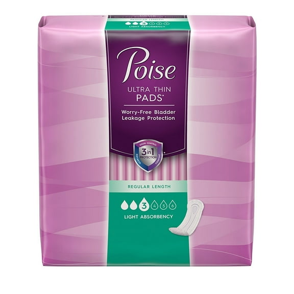 Poise Ultra Thin Regular Length Light Absorbency Pads, 30 Count