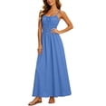 thumbnail image 2 of Hulanddfd Women's Dress Summer Camisole Ruched Front-Tie Button Cinched Waist Solid A-Line Maxi Dress Blue Size L, 2 of 8