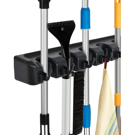 

Broom and Mop Holder Wall Mounted Stainless Steel Broom Holder Wall Mount Heavy Duty Tools Hanger for Kitchen Bathroom Closet Office Garden with 5 Hooks (2 Pack Black)