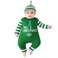 thumbnail image 3 of HNMKIU Children Christmas Jumpsuit Print Baby Romper And Hat 2 Piece Long Sleeve Striped Jumpsuit For Girls Boys Soft Outfit With Letter Design For Holiday Photoshoot Multicolour - 6-9 Months, 3 of 9