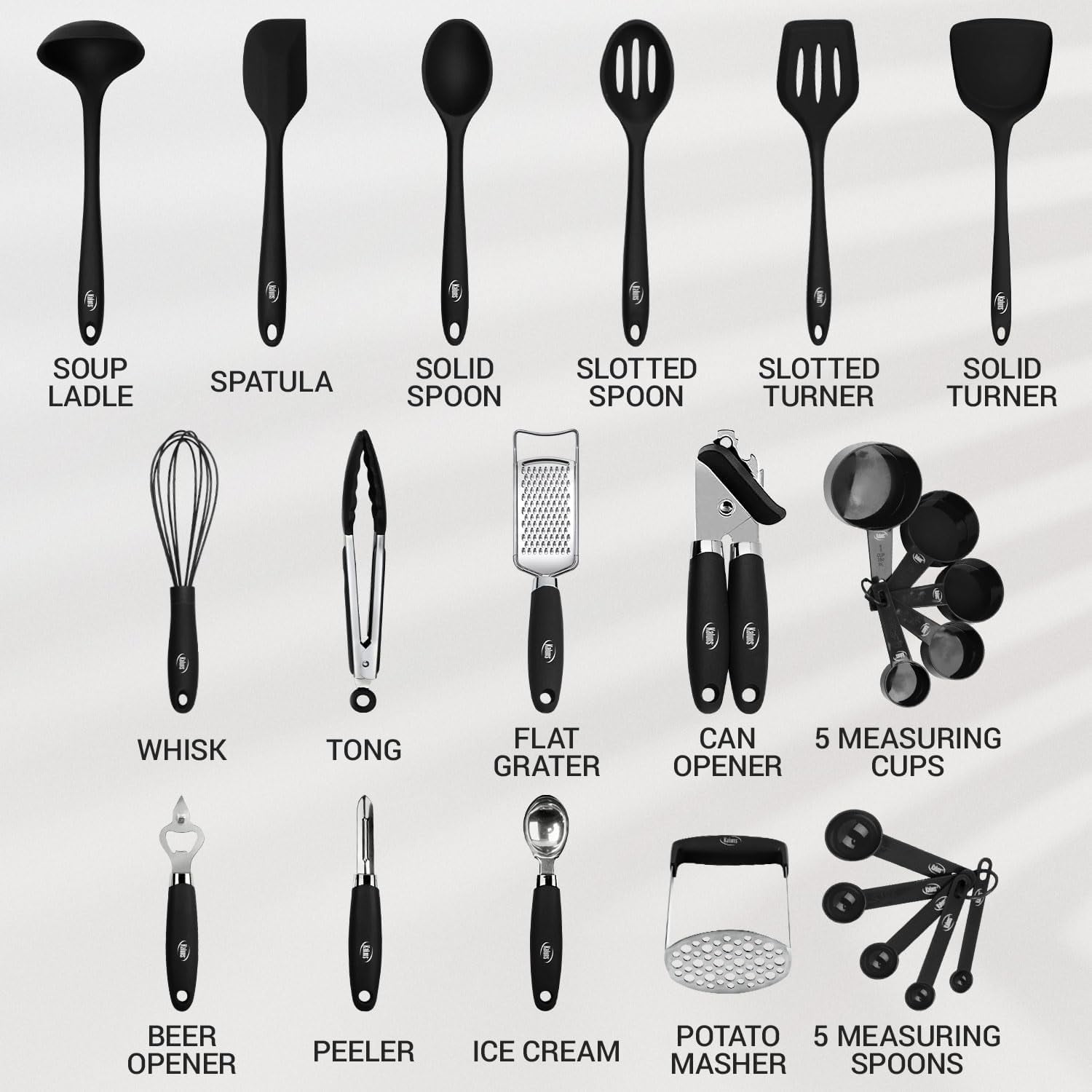 Kaluns Silicone Cooking Utensils Set 24 Pcs - Premium Heat Resistant Cooking Set & Kitchen Essentials - Non-Stick Kitchenware with Stainless Steel Handles
