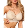 thumbnail image 5 of INSPIRE CHIC Women's Lace V-Neck Full Coverage Bra Wireless Push Up Soft Cup Breathable Minimizers B 42 Beige, 5 of 5