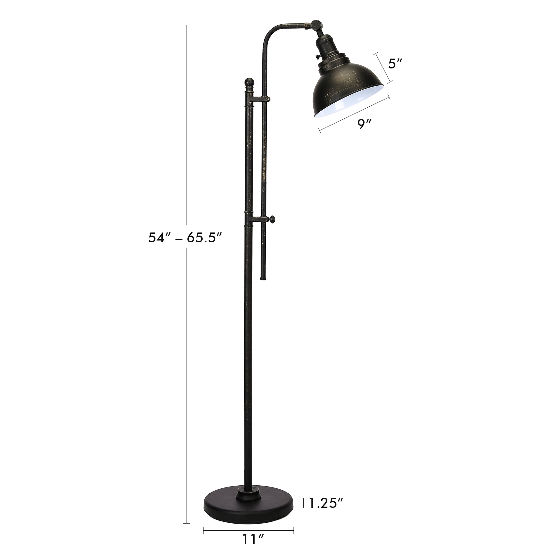 Bestco Classic Vintage Metal Floor Lamp, Rustic Reading Lamp, Adjustable Heights 24.75"-28.75"H